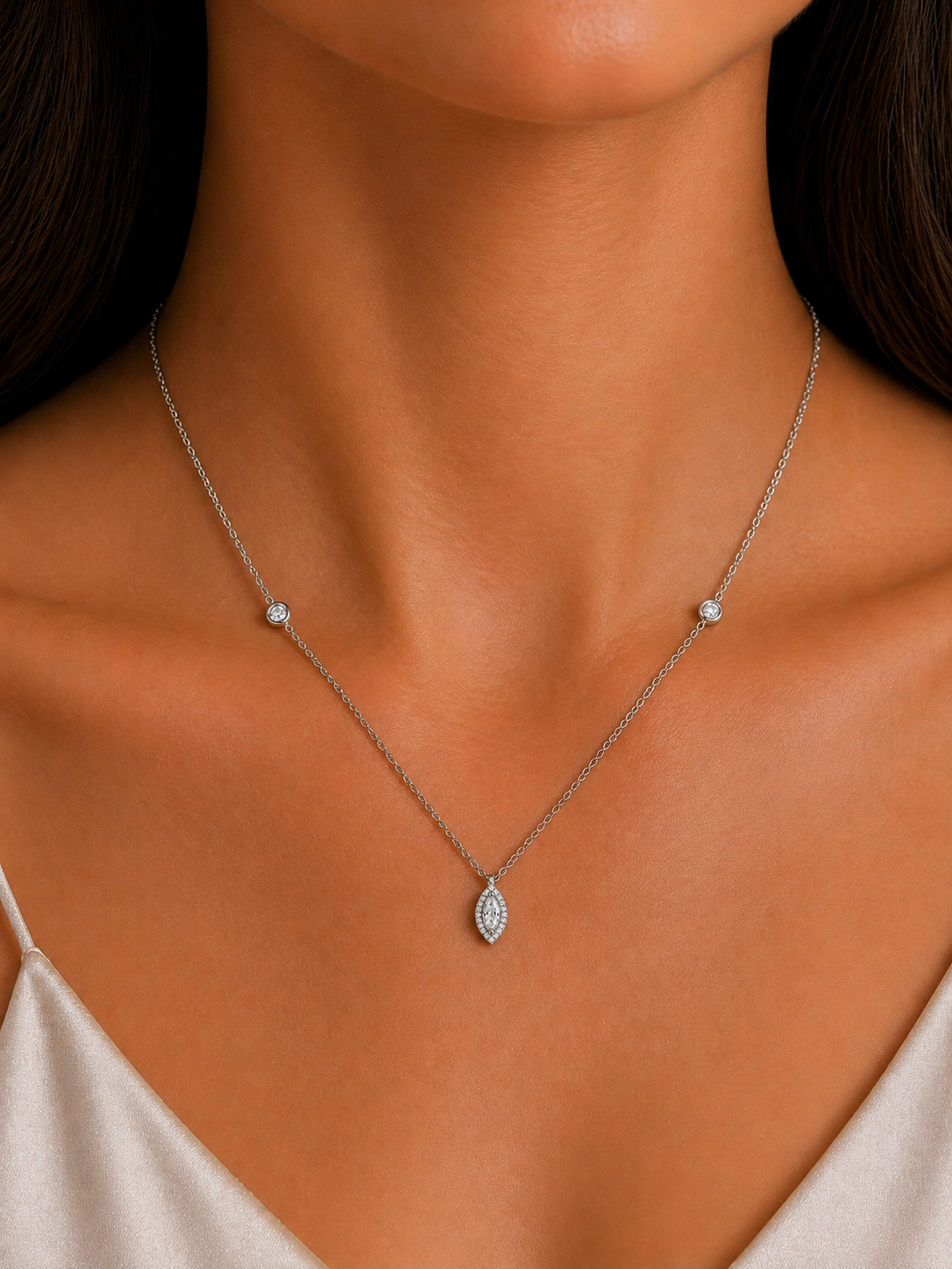 0.74 Carats Halo Marquise Diamond Station Pendant